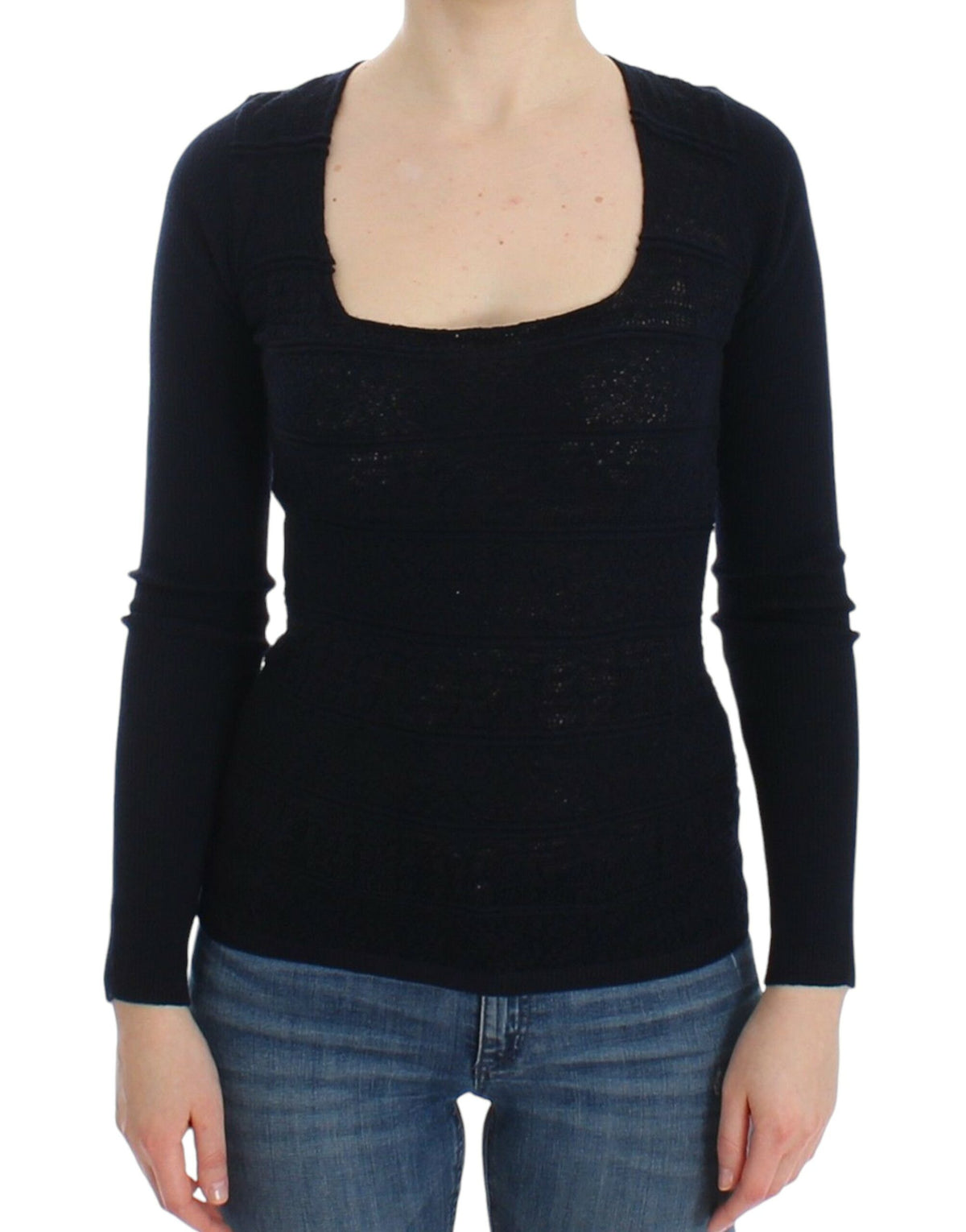 Ermanno Scervino blå strikket sweater i uldblanding