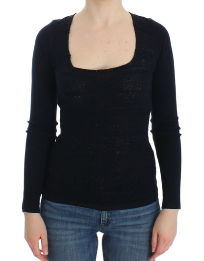 Ermanno Scervino blå strikket sweater i uldblanding