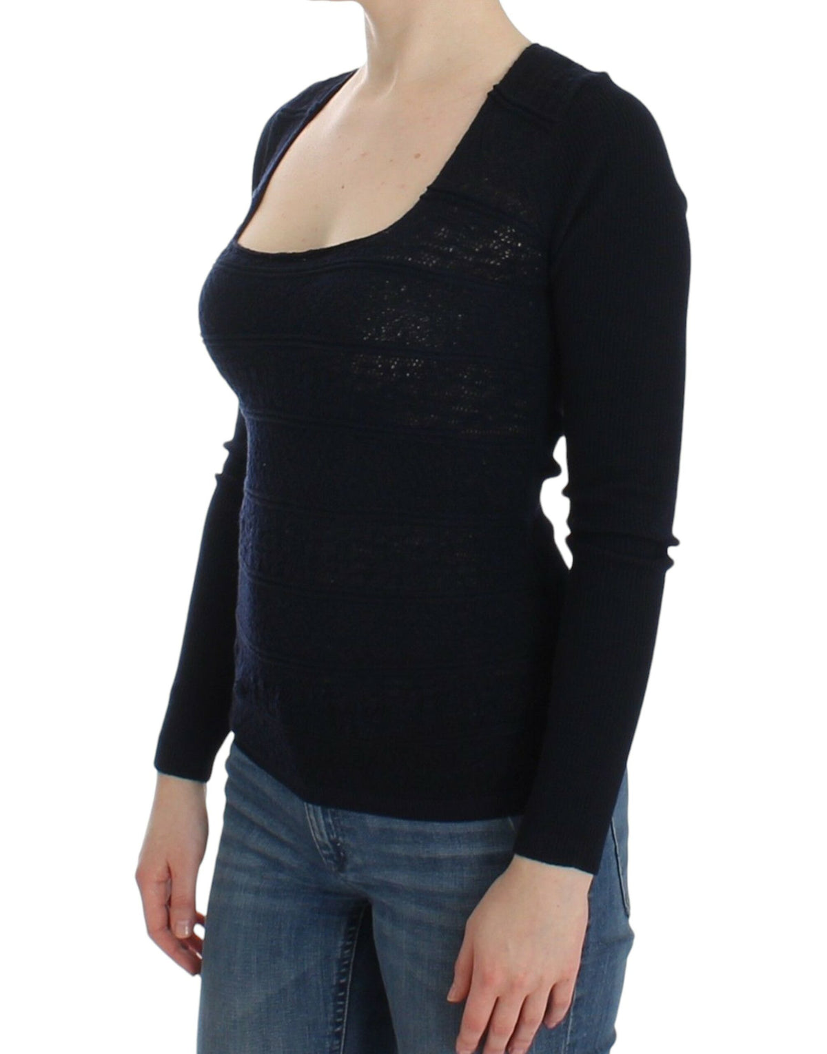 Ermanno Scervino blå strikket sweater i uldblanding