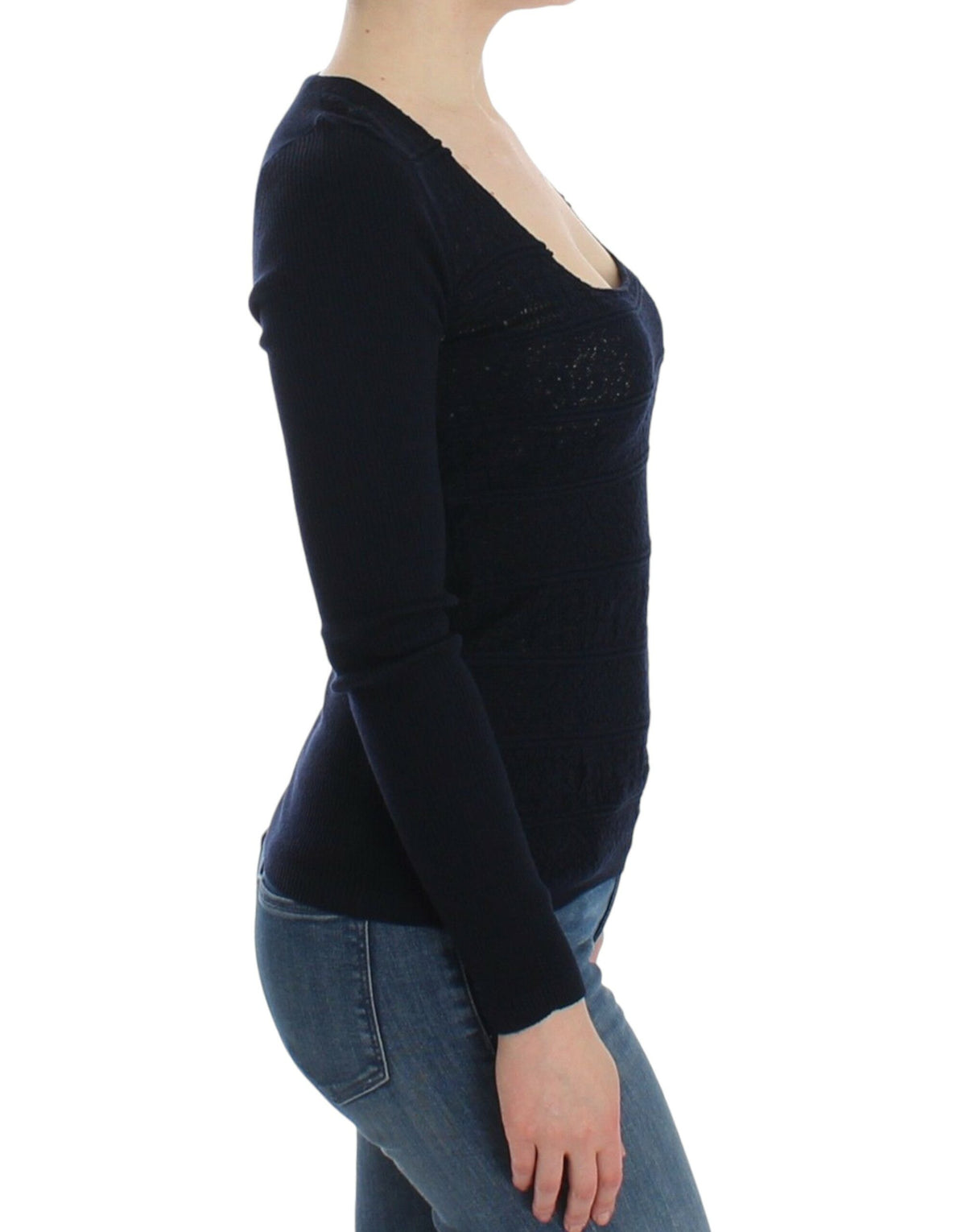 Ermanno Scervino blå strikket sweater i uldblanding