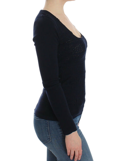 Ermanno Scervino blå strikket sweater i uldblanding