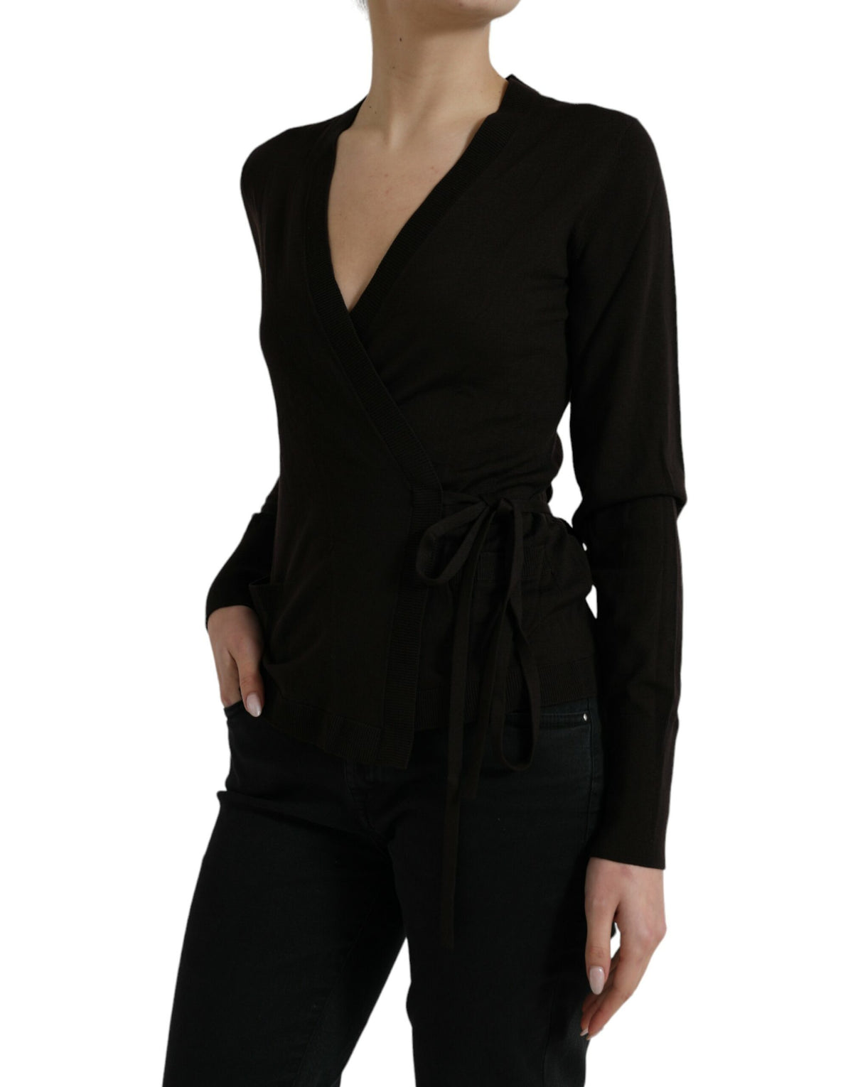 Dolce & Gabbana Crossed cardigan i jomfruuld – sort