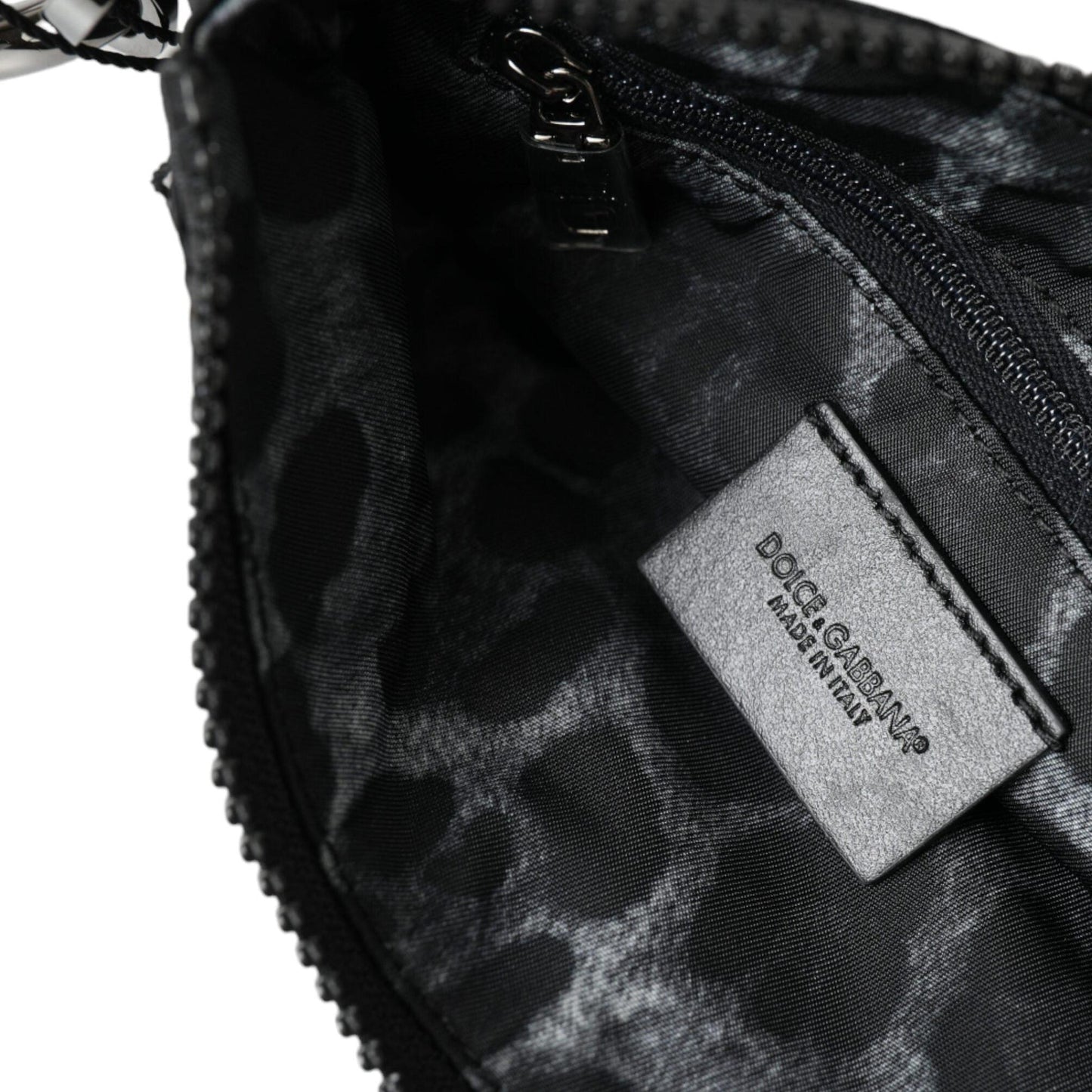 Dolce & Gabbana Black Nylon Logo Plaque Keyring Pouch Clutch Bag