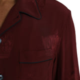 Dolce & Gabbana Maroon Crown Jacquard Silk Long Sleeve Shirt