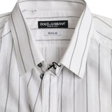 Dolce & Gabbana Black White Striped Formal Dress GOLD Shirt