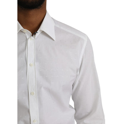 Dolce & Gabbana White Logo Cotton Men Dress GOLD Shirt