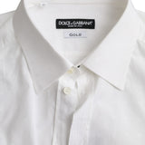 Dolce & Gabbana White Logo Cotton Men Dress GOLD Shirt
