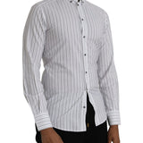 Dolce & Gabbana Black White Striped Formal Dress GOLD Shirt