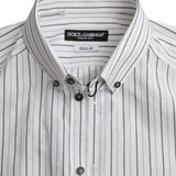 Dolce & Gabbana Black White Striped Formal Dress GOLD Shirt