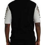 Dolce & Gabbana White Black Silk Studded Stone Crystal Shirt