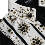 Dolce & Gabbana White Black Silk Studded Stone Crystal Shirt