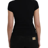 Costume National Black Turtleneck Viscose Short Sleeve Top