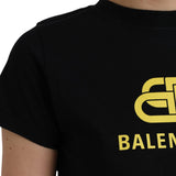 Balenciaga Black Cotton Logo Print Crew Neck Short Sleeves T-shirt
