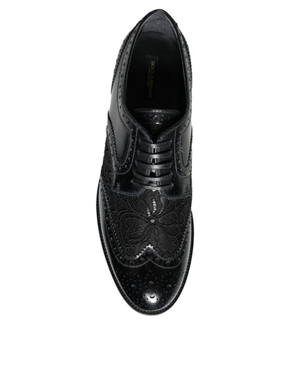 Dolce & Gabbana Black Leather Floral Lace Dress Formal Shoes