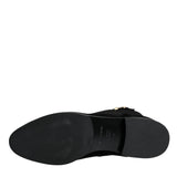 Dolce & Gabbana Black Suede Leather Knee High Boots Shoes