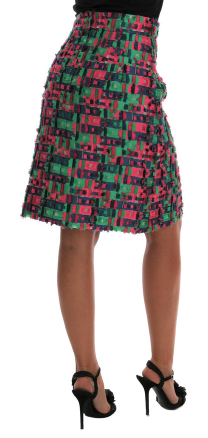 Dolce & Gabbana grøn, blå og pink jacquard pencilnederdel i polyester og silke