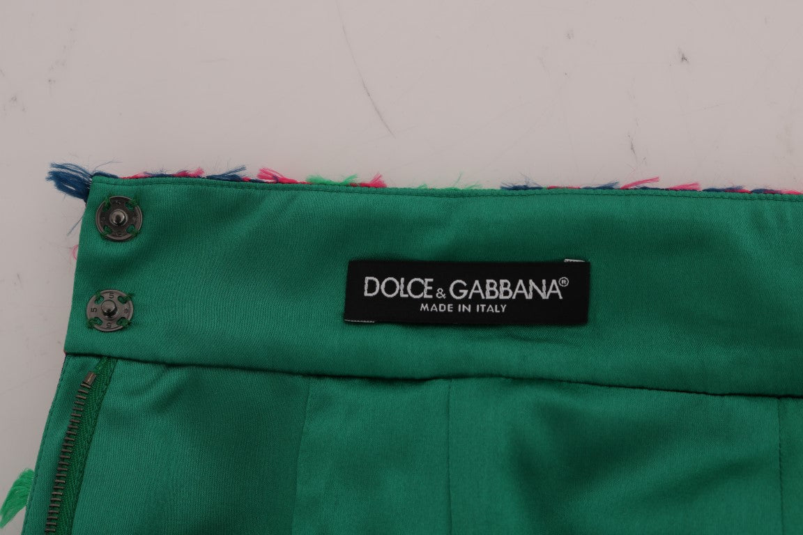 Dolce & Gabbana grøn, blå og pink jacquard pencilnederdel i polyester og silke
