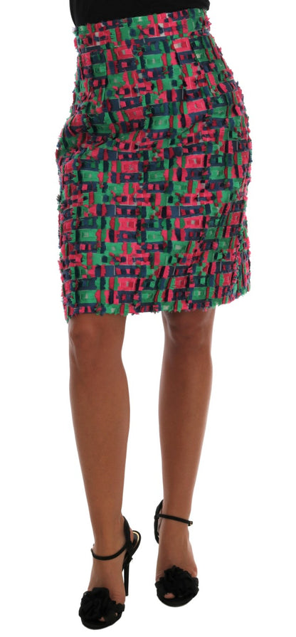 Dolce & Gabbana grøn, blå og pink jacquard pencilnederdel i polyester og silke