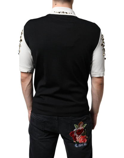 Dolce & Gabbana silkeskjorte med krystaludsmykning – sort/hvid
