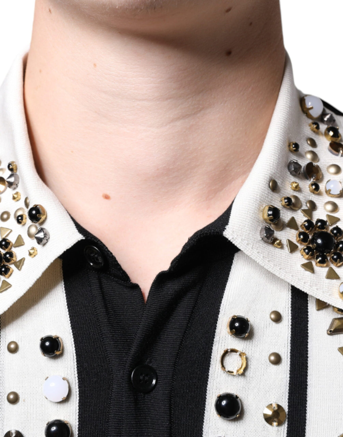 Dolce & Gabbana silkeskjorte med krystaludsmykning – sort/hvid