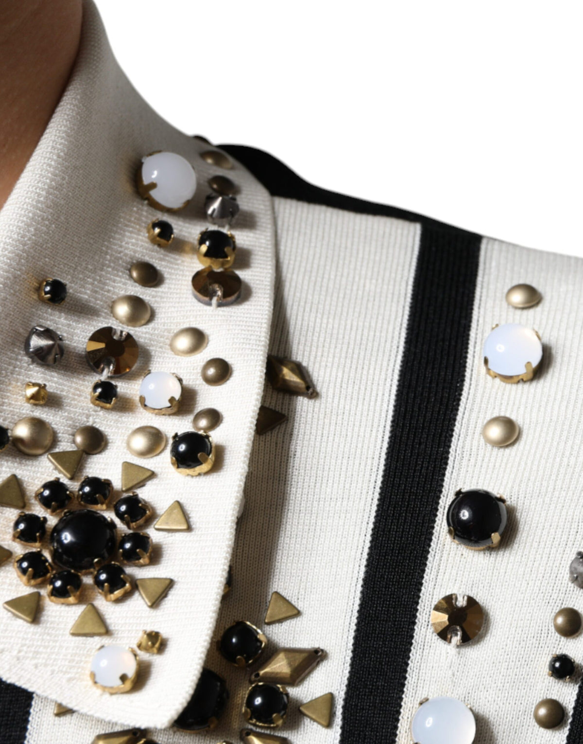 Dolce & Gabbana silkeskjorte med krystaludsmykning – sort/hvid