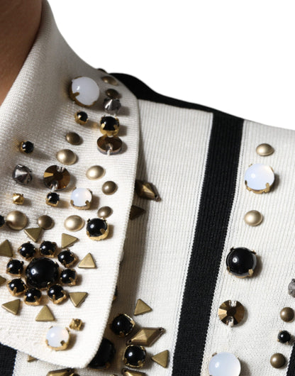 Dolce & Gabbana silkeskjorte med krystaludsmykning – sort/hvid