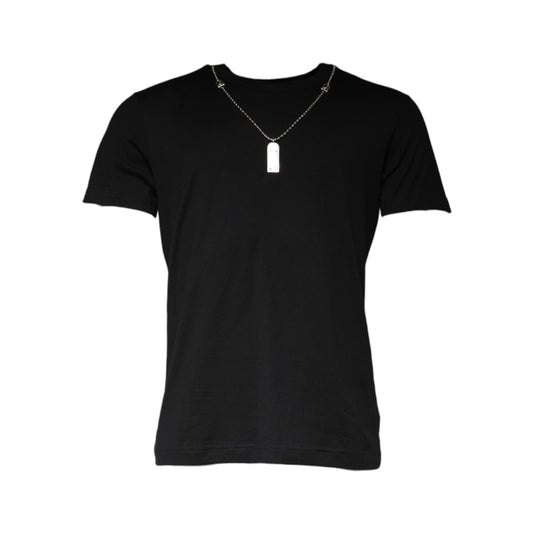 Dolce & Gabbana Black Cotton Necklace Embellished T-shirt
