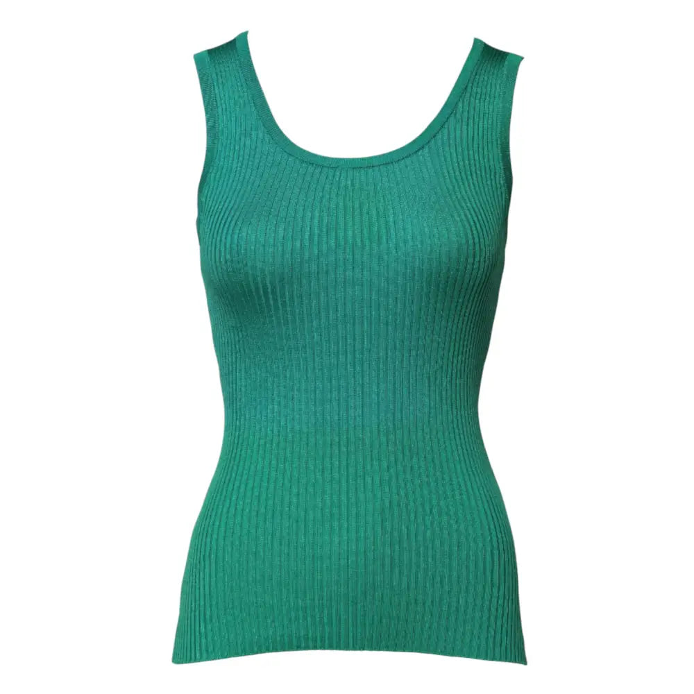 Teal ribbed green silk sleeveless round neck tank top Dolce & Gabbana