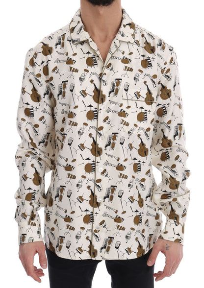 Hvid Dolce & Gabbana silkeskjorte med JAZZ-motivprint