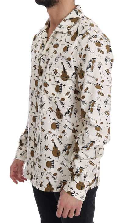 Hvid Dolce & Gabbana silkeskjorte med JAZZ-motivprint