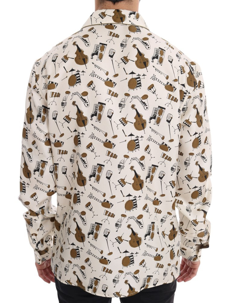 Hvid Dolce & Gabbana silkeskjorte med JAZZ-motivprint