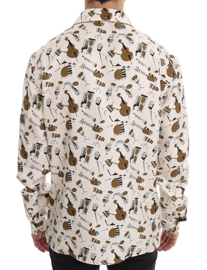 Hvid Dolce & Gabbana silkeskjorte med JAZZ-motivprint