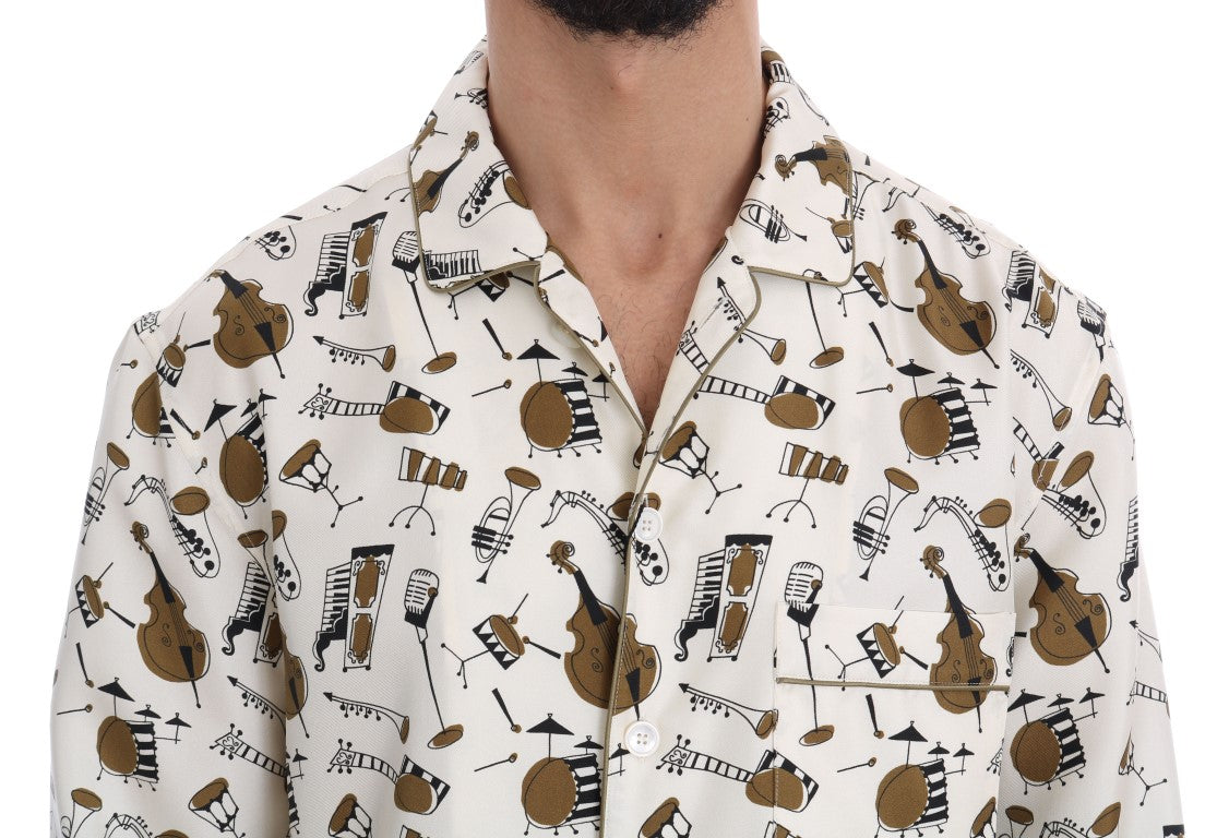 Hvid Dolce & Gabbana silkeskjorte med JAZZ-motivprint