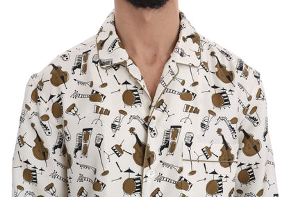 Hvid Dolce & Gabbana silkeskjorte med JAZZ-motivprint