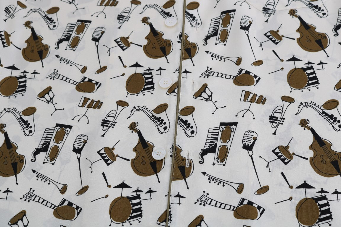 Hvid Dolce & Gabbana silkeskjorte med JAZZ-motivprint