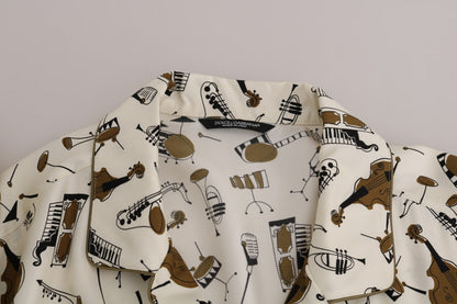 Hvid Dolce & Gabbana silkeskjorte med JAZZ-motivprint