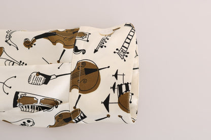 Hvid Dolce & Gabbana silkeskjorte med JAZZ-motivprint