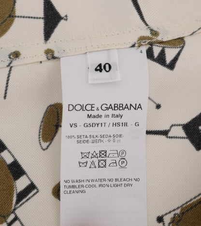 Hvid Dolce & Gabbana silkeskjorte med JAZZ-motivprint