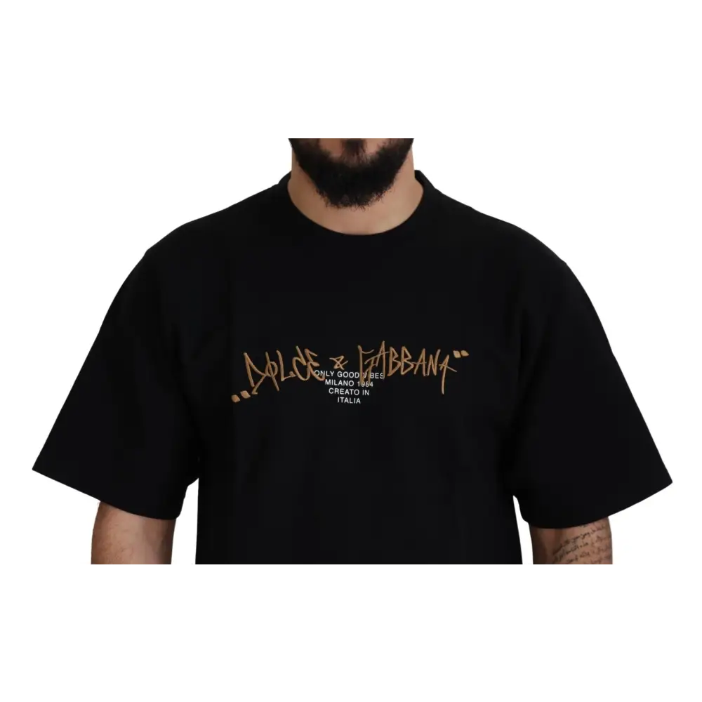 Dolce & Gabbana sort T-shirt med guld graffiti molde & fabbank, outlet mærkevarer 100% originale brands