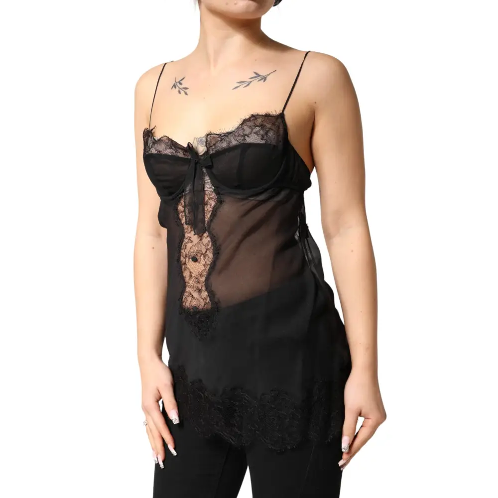 Dolce & Gabbana silk floral lace chemise med bløde spaghettistropper og bue