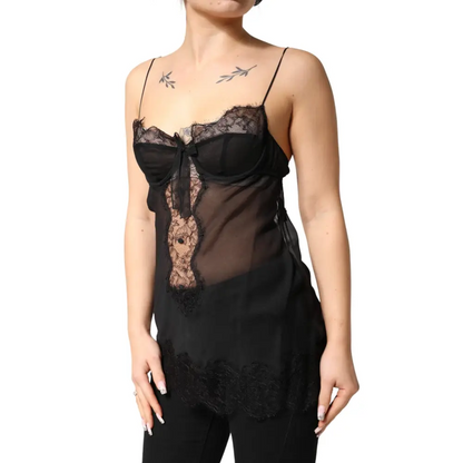 Dolce & Gabbana silk floral lace chemise med bløde spaghettistropper og bue