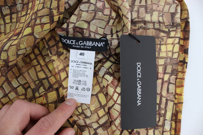 Dolce & Gabbana Multicolor Mosaic Print Silk Blouse T-shirt