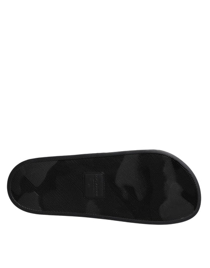 Dolce & Gabbana Black Divers Leather Flats Slides Sandals Beachwear Shoes