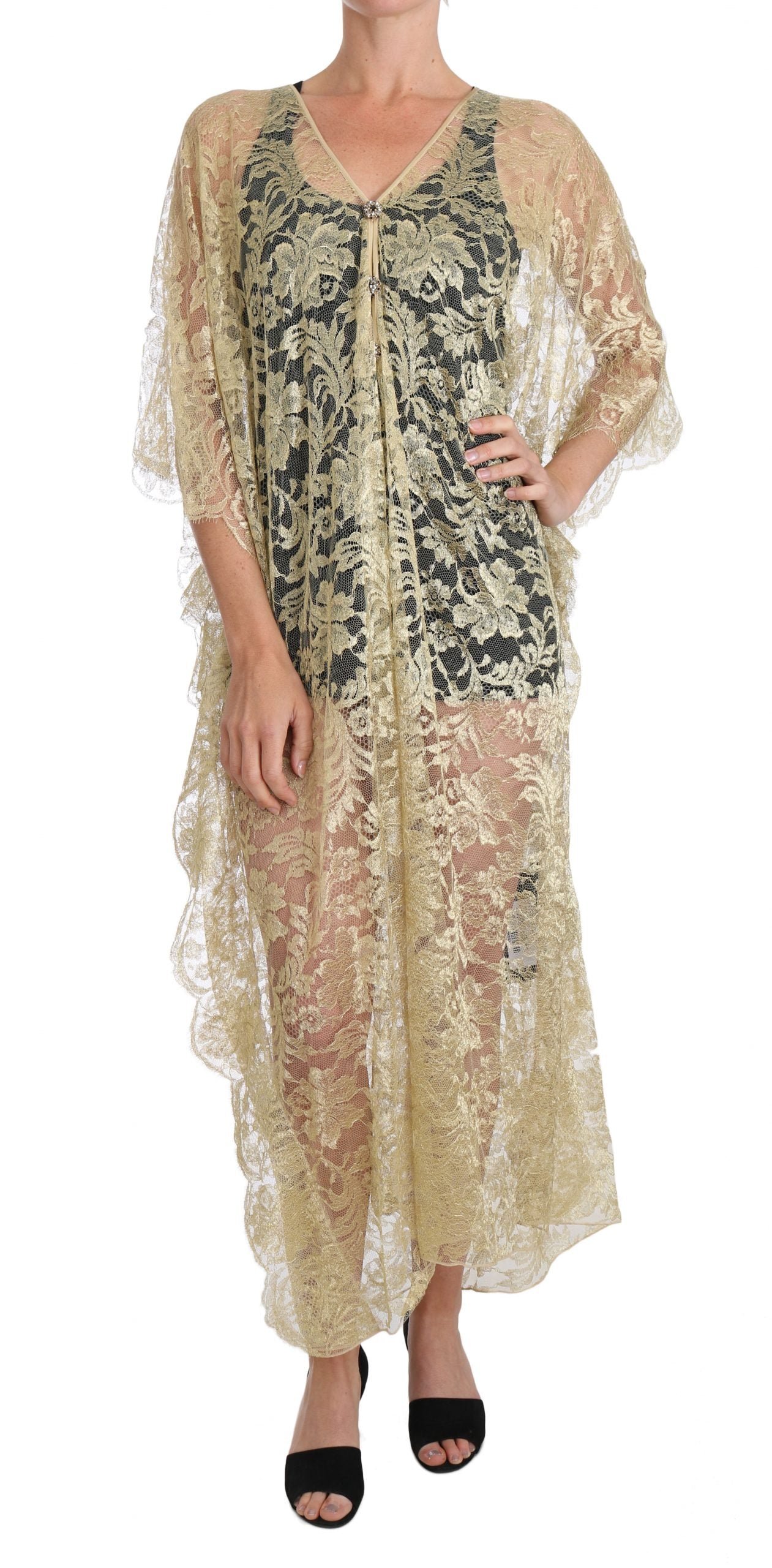 Gylden Dolce & Gabbana capedress i floral lace