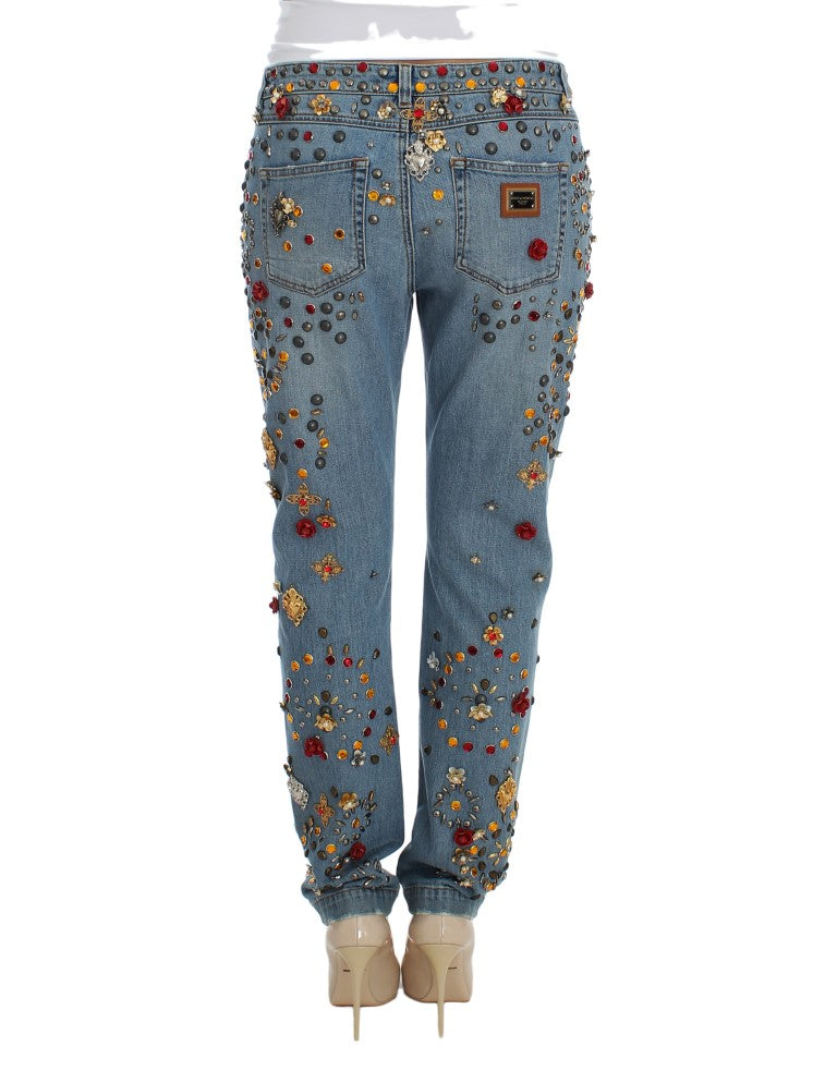 Dolce & Gabbana lyseblå boyfriend-jeans med krystalhjerte og roser
