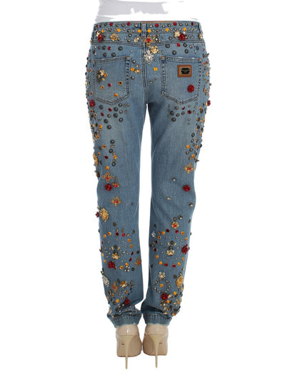 Dolce & Gabbana lyseblå boyfriend-jeans med krystalhjerte og roser