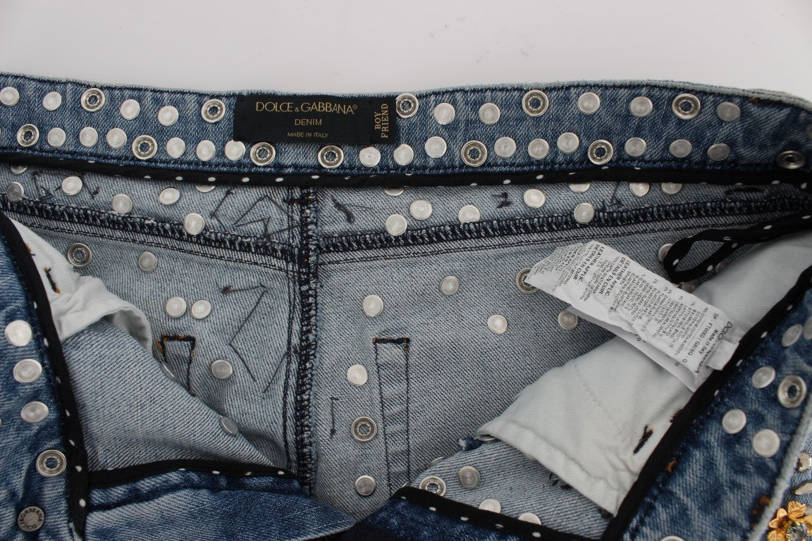 Dolce & Gabbana lyseblå boyfriend-jeans med krystalhjerte og roser