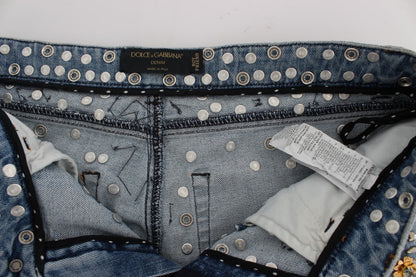 Dolce & Gabbana lyseblå boyfriend-jeans med krystalhjerte og roser