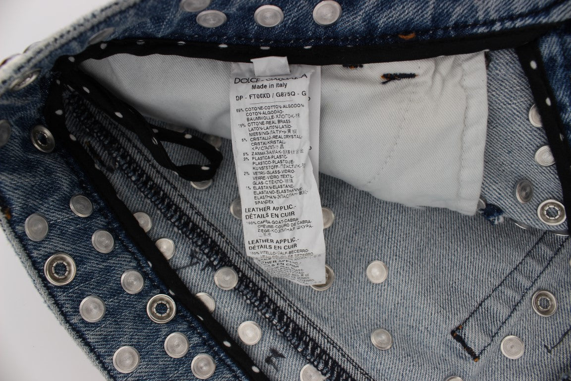Dolce & Gabbana lyseblå boyfriend-jeans med krystalhjerte og roser