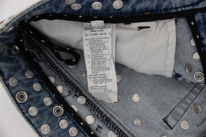 Dolce & Gabbana lyseblå boyfriend-jeans med krystalhjerte og roser
